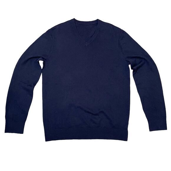 Theory Riland Long Sleeve V-Neck Sweater Merino Wool Blend Navy Blue Size Small - Picture 1 of 9